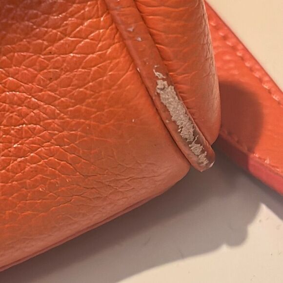 Samantha Thavasa Deluxe Two Way Bag Bright Orange Leather Statement Purse - Picture 7 of 11